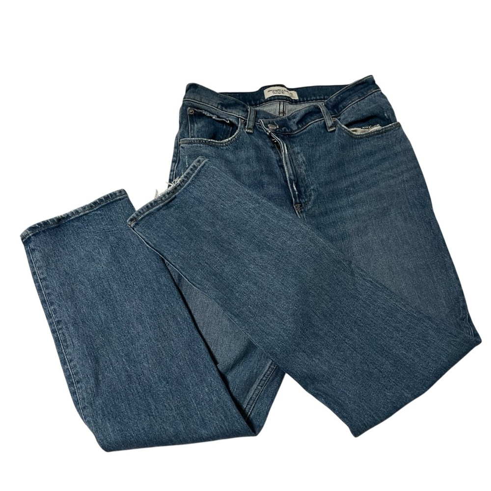 Abercrombie‎ 90s Straight Ultra High Rise Jeans size 27 Distressed Hem crossover